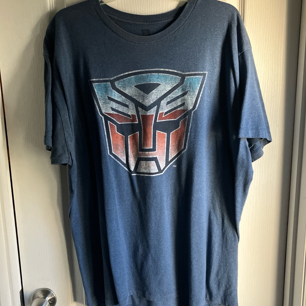 Blue Transformers logo tee 2XL some staining under arm